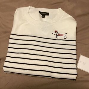 Crewneck Dachshund Striped Knit Sweater